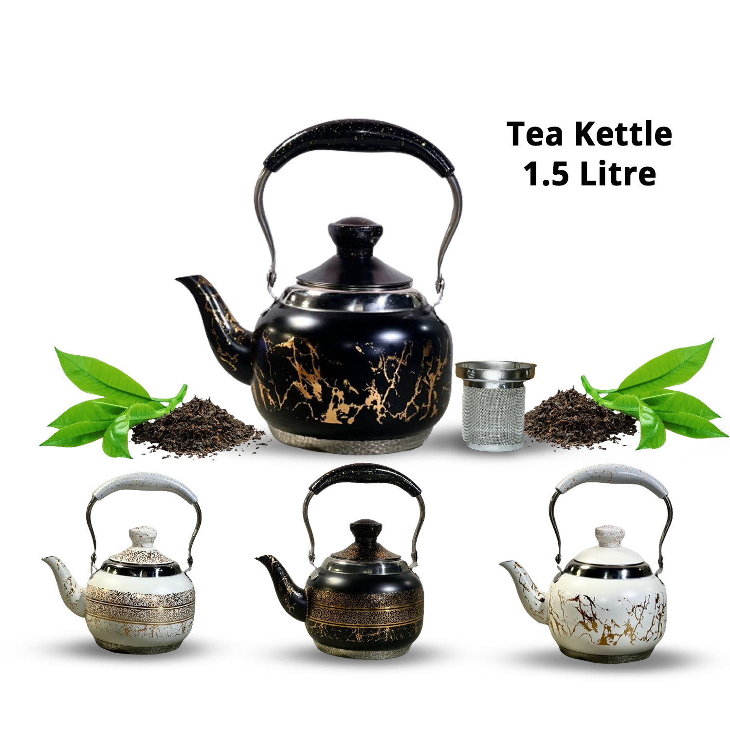 1.5 Litre Stainless Steel Marble Design Modern Style Tea Kettle With Strainer