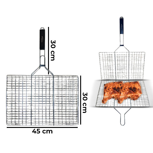 Stainless+Steel+Large+Grill+Basket+Wooden+Handle+for+Fish+Chicken+Meat+Vegetable