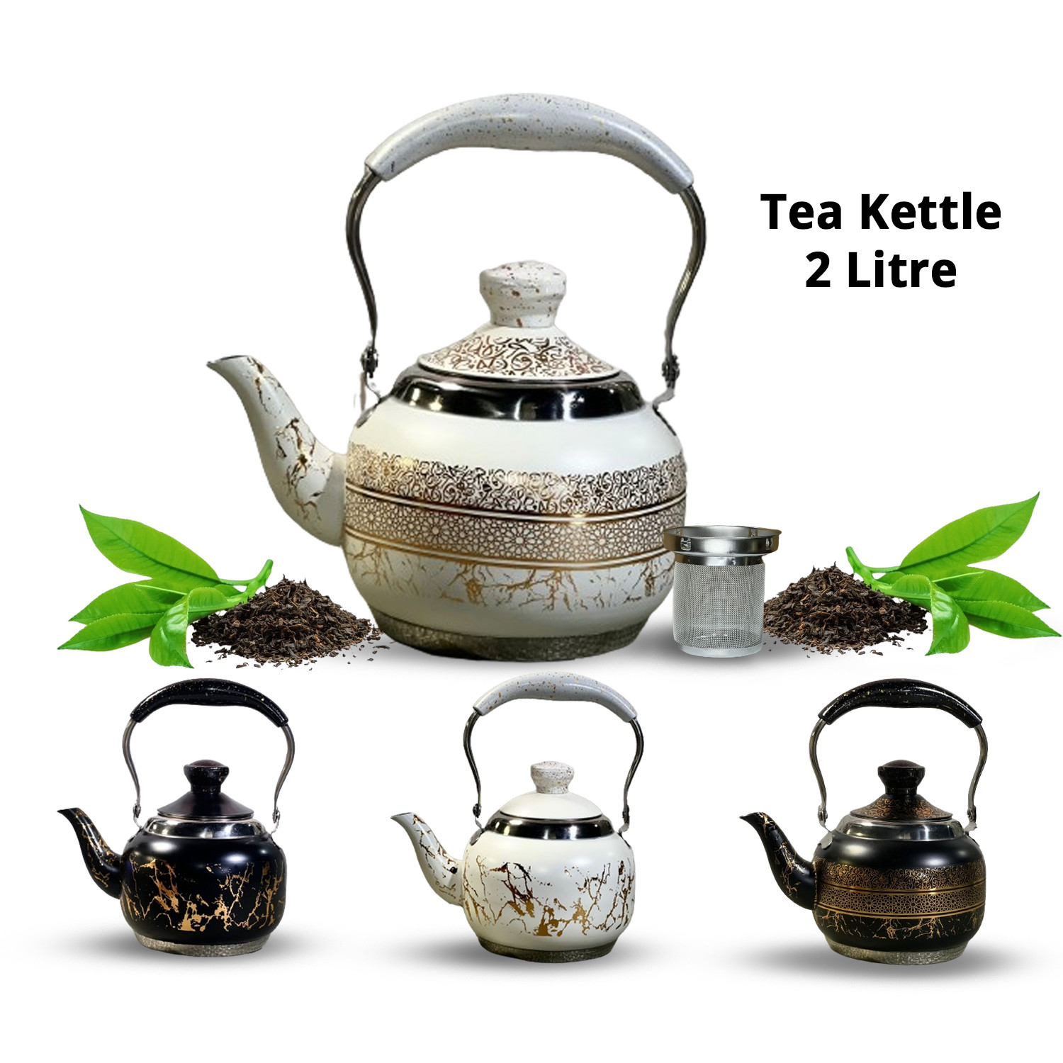 2+Litre+Stainless+Steel+Marble+Design+Modern+Style+Tea+Kettle+With+Strainer