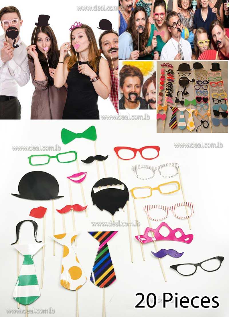 20 pcs Photo Booth Props Kit for Wedding Birthdays Graduate Party