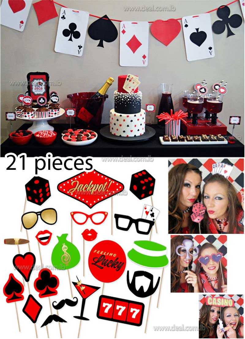 21 Pieces Printable Casino Photo Booth Props