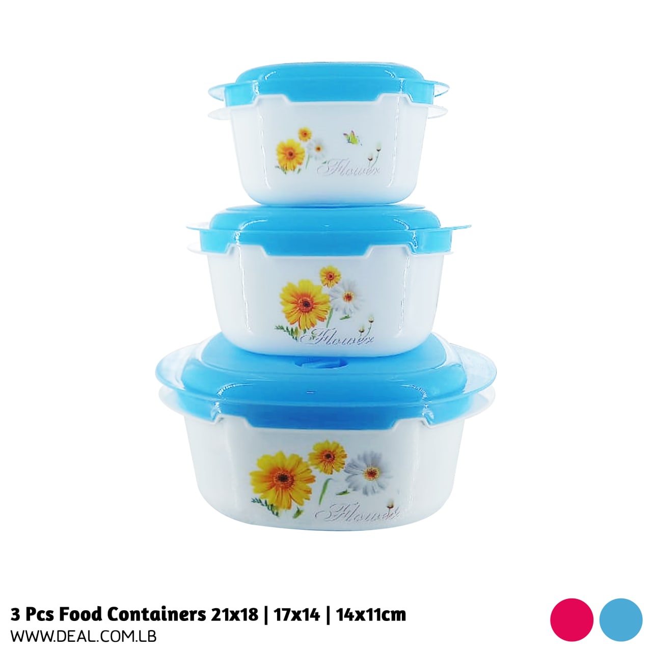 3 Pcs Food Containers 21x18 - 17x14 - 14x11cm