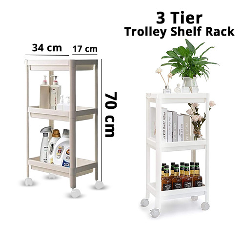 3Tier+Trolley+Shelf+Rack+Moisture-Proof+Cosmetic+Storage+Rack