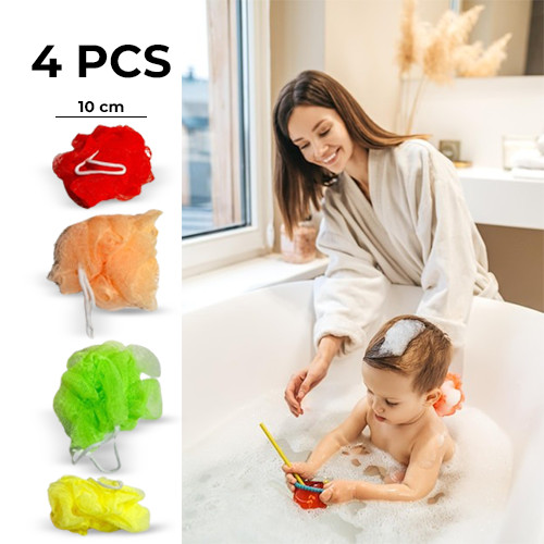 4Pcs Multicolored Baby Bath Shower Puff Sponge Set
