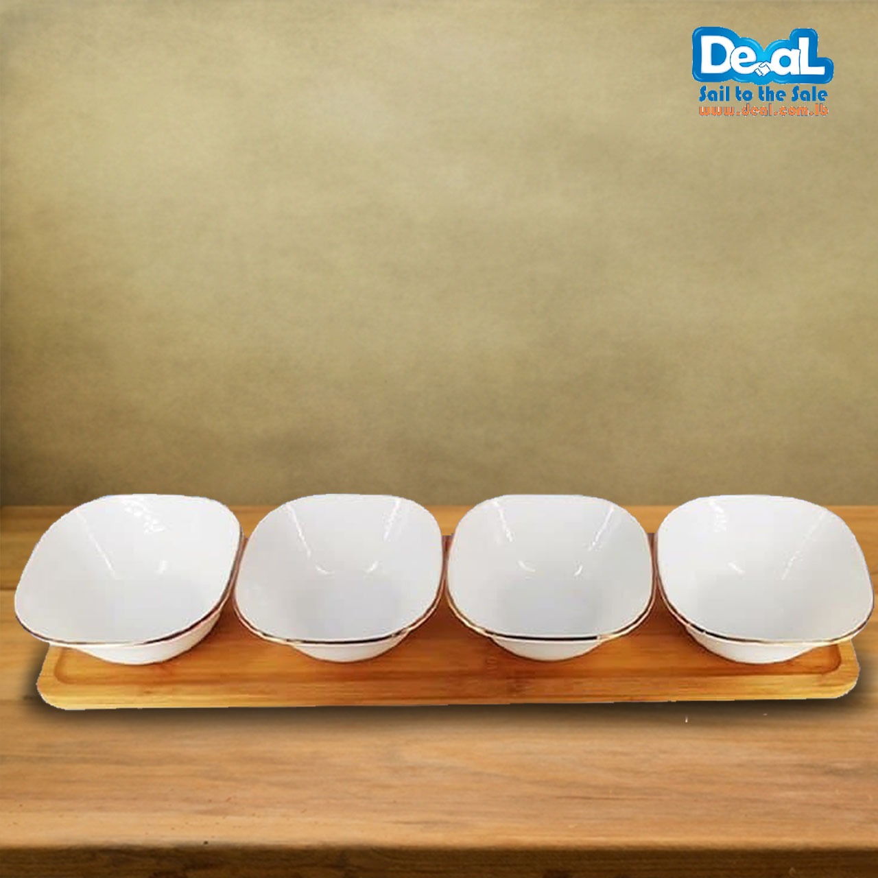 5pcs Gold Snack Set Bowls With A bamboo Tray