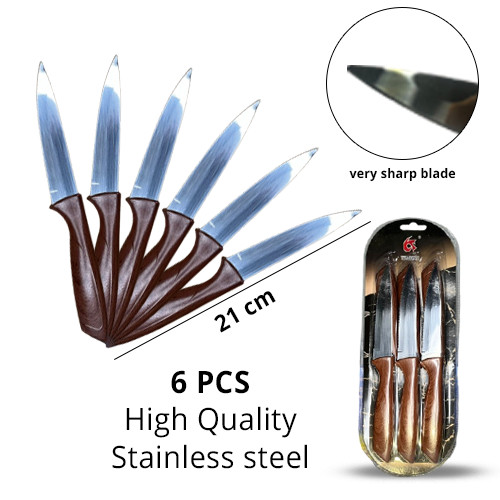 6 Pieces High Quality Stainless Steel Kitchen Knives Polypropylene Handles Wooden Design