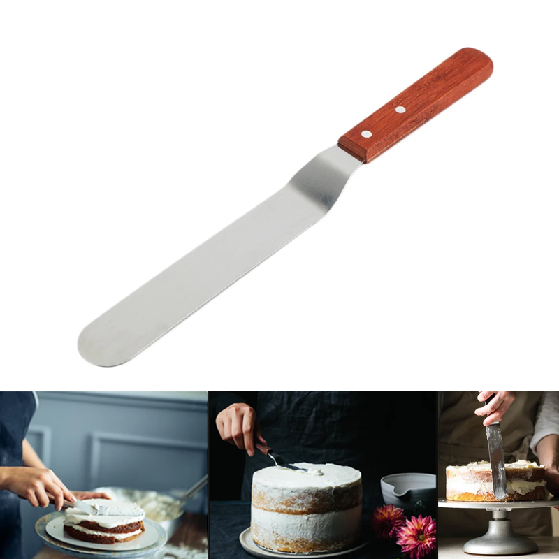 8 Inch Stainless Steel Wooden Handle Butter Cake Cream Knife Spatula Smooth Spread Fondant Pastry Cake Decoration Tool 37cm