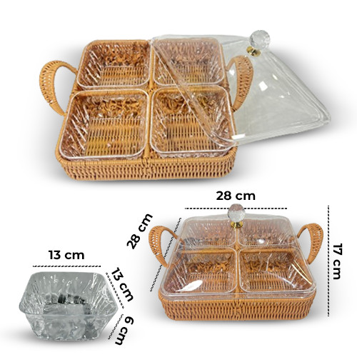 Acrylic+Cake+and+Bread+Luxury+Wicker+Basket+Four+Sections+With+Two+Handles