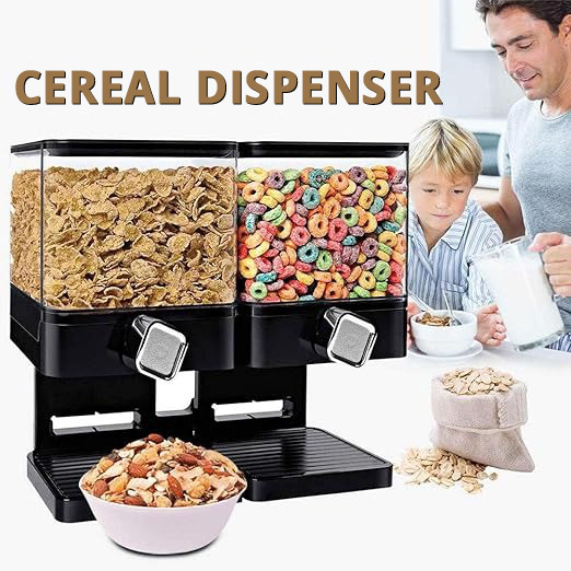 Double Cereal Dispenser Dry Food Storage Container Plastic Canisters with Stand