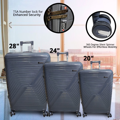 High Quality PP 3 Pieces Monza Luggage Set - Dark Grey Color