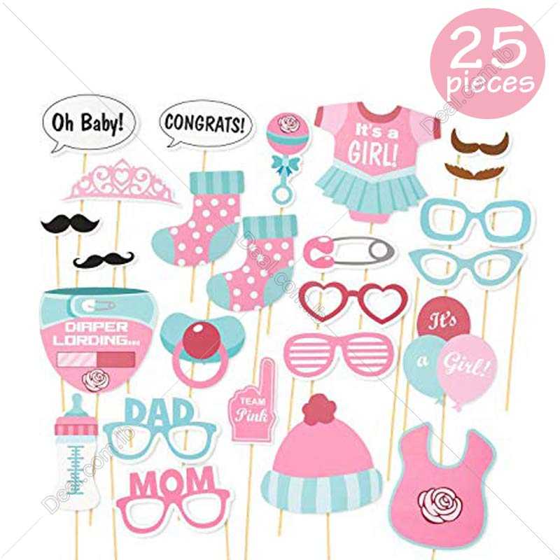Its A Girl Baby Shower Party Photo Booth Props Kits on Sticks Set of 25pcs