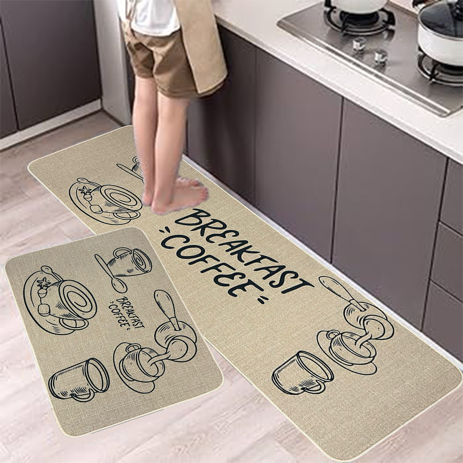 Kitchen+Rugs+Set%2C+2+Pieces+Kitchenware+Style+Non+Slip+Kitchen+Mat%2C+Easy+to+Clean+Comfort+Standing+Mats+for+Kitchen%2C+Home%2C+Office%2CLaundry%2CLiving+Room