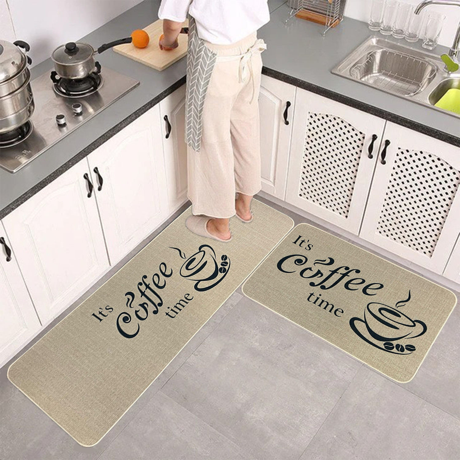 Kitchen+Rugs+Set%2C+2+Pieces+Kitchenware+Style+Non+Slip+Kitchen+Mat%2C+Easy+to+Clean+Comfort+Standing+Mats+for+Kitchens%2C+Home%2C+Office%2CLaundry