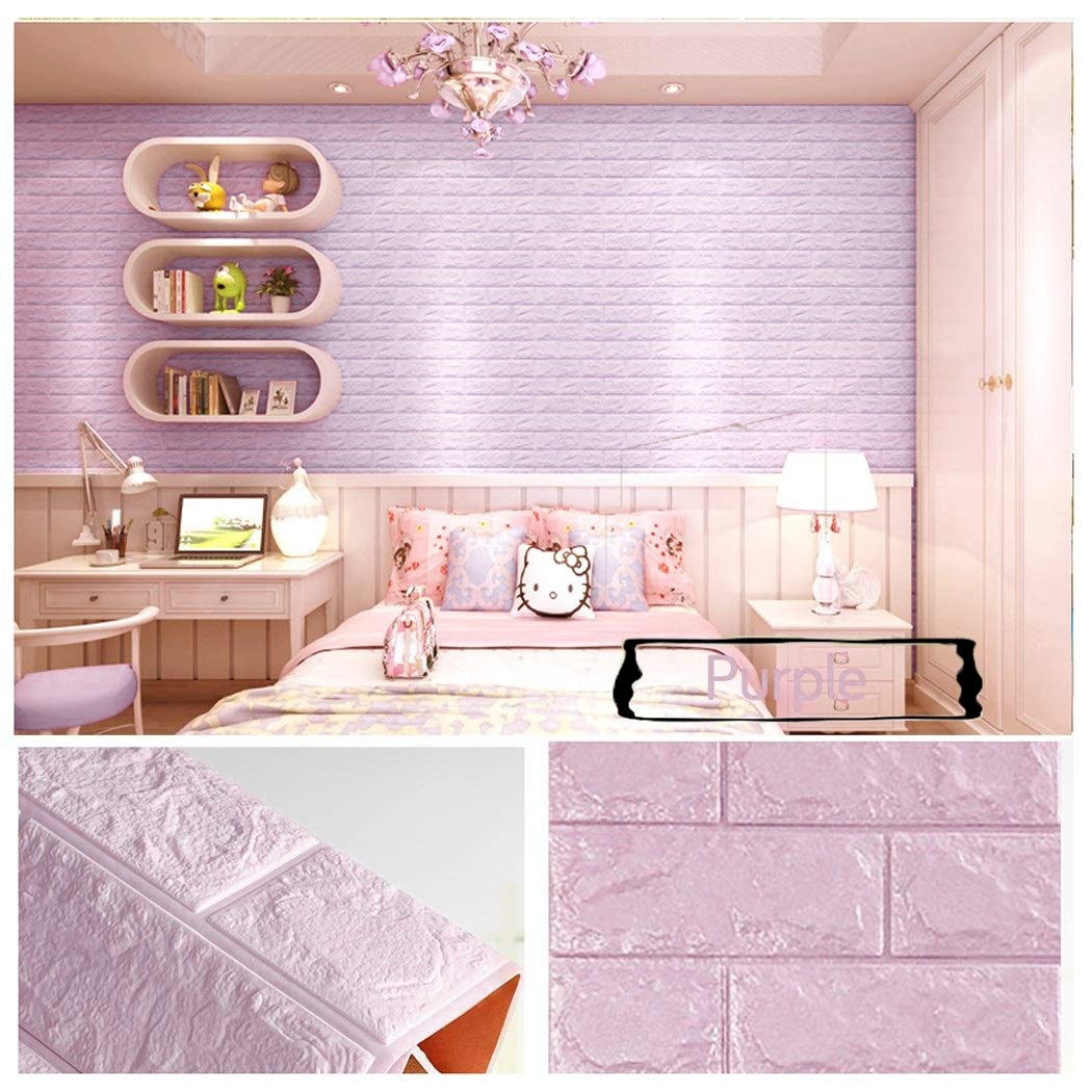 Light Purple color Brick Wall Sticker Self 70x77cm PE Foam Wallpaper Antibacterial DIY Stone Brick Wall Decals For Living Room Kids Bedroom Self Adhesive Home Decor