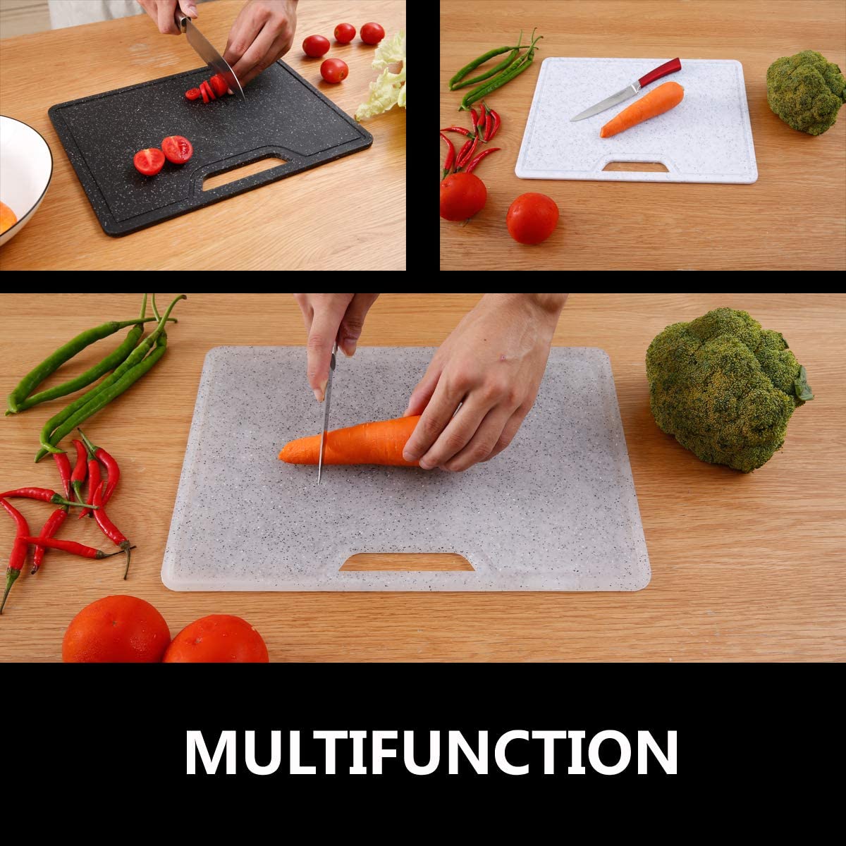 Plastic Cutting Board Kitchen ,Dishwasher Safe, Juice Grooves, Marble Appearance, Large Thick Boards, Food Safe Material, Non-Porous
