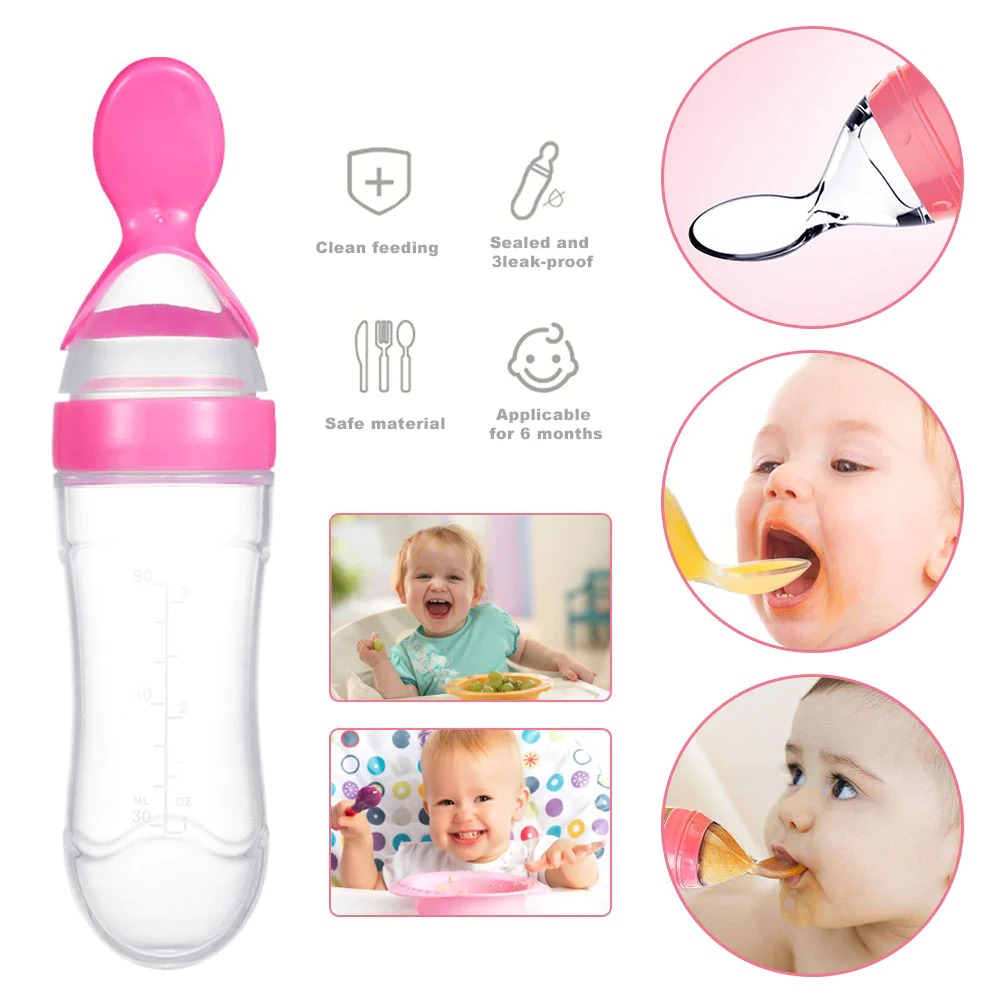 Silicone+Squeeze+Baby+Feeding+Spoon
