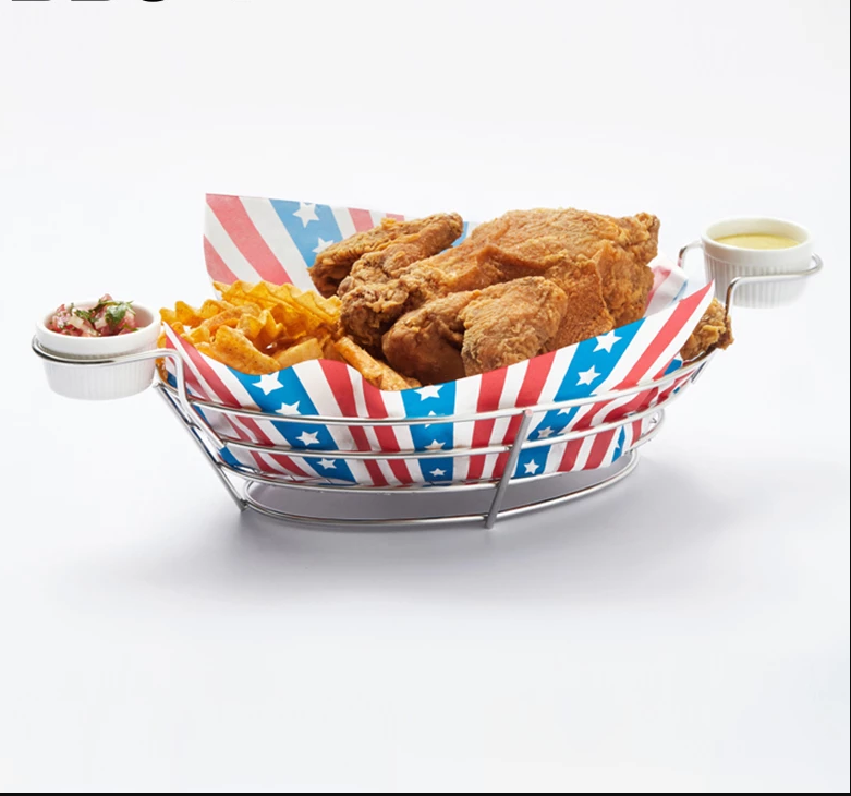 Silver Iron Oval Serving Basket Fast Food Basket