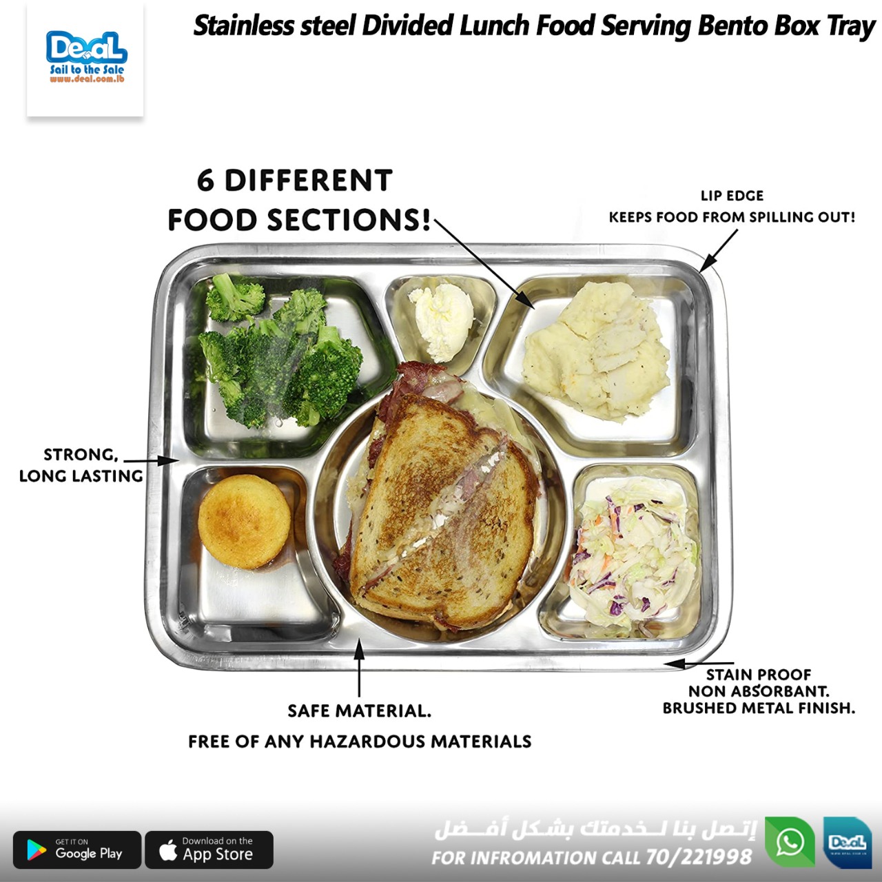 Stainless+steel+Divided+Lunch+Food+Serving+Bento+Box+Tray