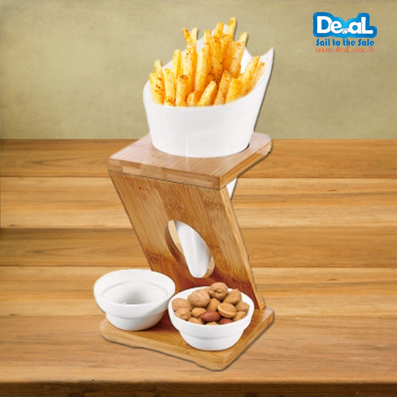 French+fries+holder+plus+Dip+Containers+Tool+holder+with+Dish+Bamboo+Base