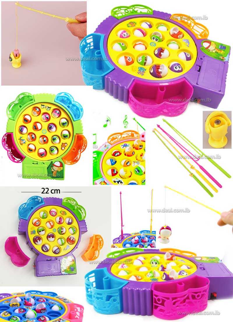 small fishing game 4 fishing rod 15 hairtail fish basket electric music rotary children toys