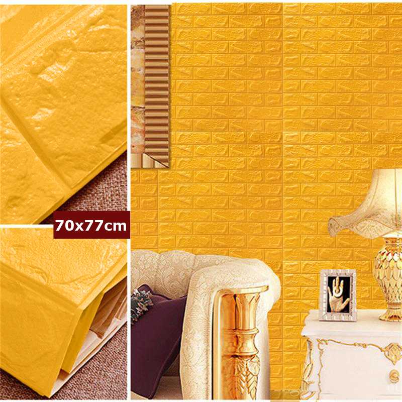 Bright Yellow Color 3d Brick Wall Sticker Self 77x70cm Pe Foam Wallpaper Antibacterial Diy Stone Brick Wall Decals For Living Room Kids Bedroom Self Adhesive Home Decor