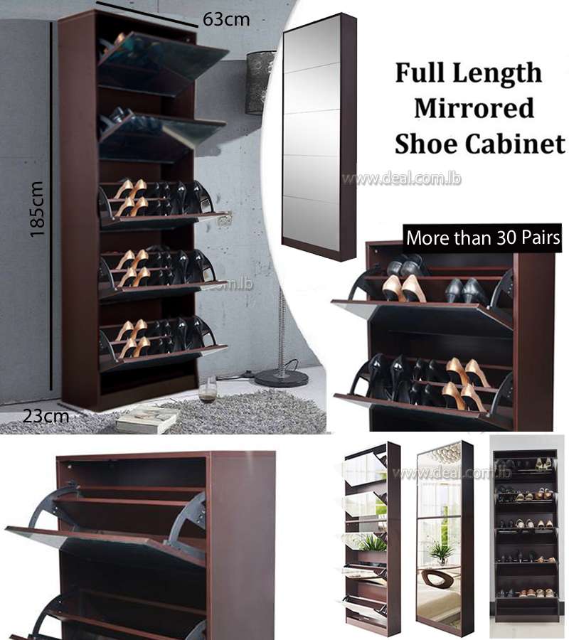 Brown Full Length Wooden Shoe Storage Cabinet With 5 Drawers Brown Full Length Wooden Shoe Storage Cabinet With