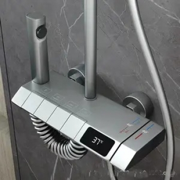 Grey+Piano+Digital+Shower+Set+Intelligent+Brass+Bathroom+Faucet+Hot+Cold+Waterfall+Tap+Rainfall