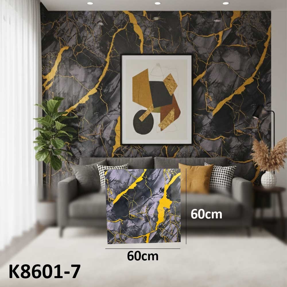 (60X60cm) Black and Gold Marble Design Dark Grey Background Wall Sticker Foam Self Adhesive For Wall Decor K8601-7