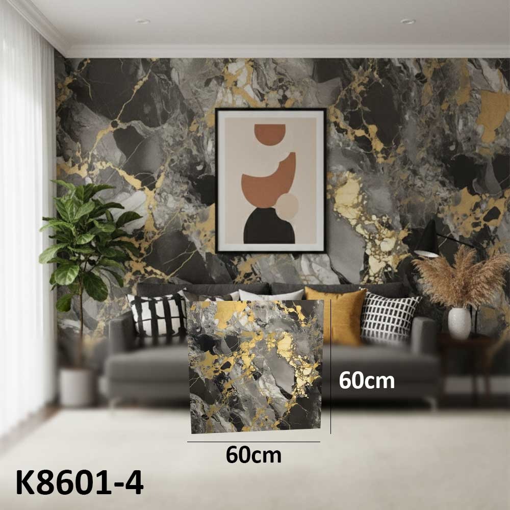 (60X60cm) Black and Gold Marble Design Wall Sticker Foam Self Adhesive For Wall Decor K8601-4