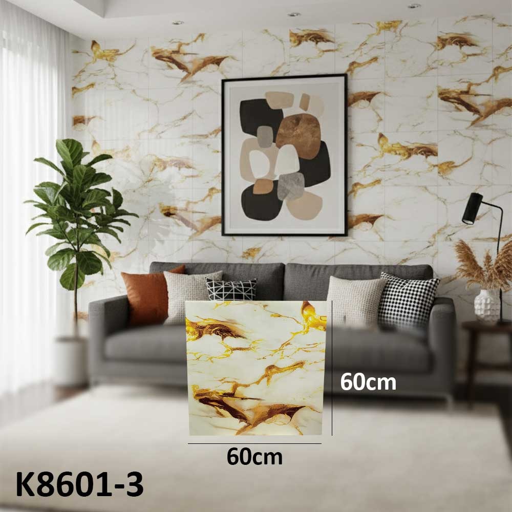 (60X60cm) Brown and Gold Marble White Background Wall Sticker Foam Self Adhesive For Wall Decor K8601-3