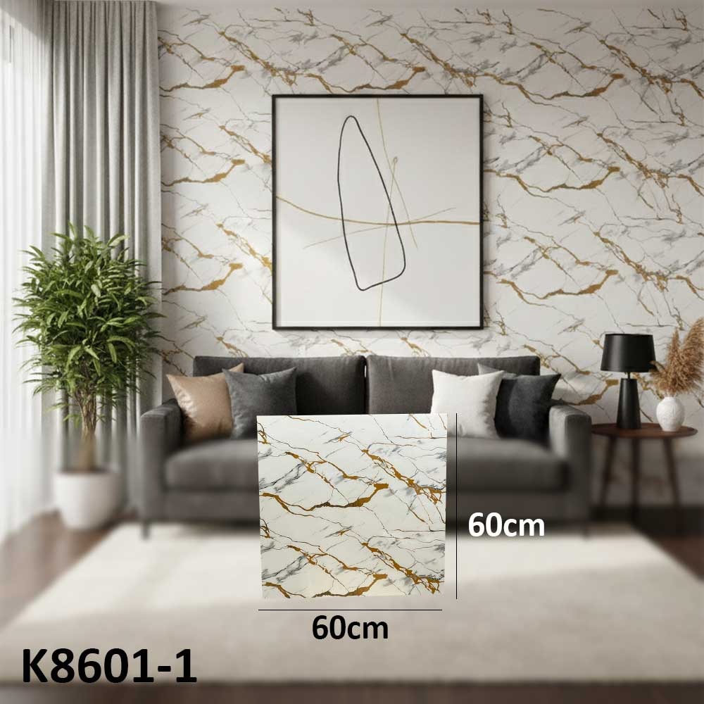 (60X60cm) Calacatta Gold Marble White Background Marble with Golden and Grey Veins Wall Sticker Foam Self Adhesive For Wall Decor K8601-1