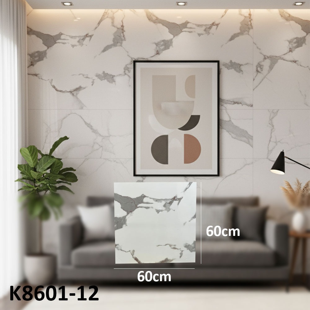 (60X60cm) Carrara Marble White Background with Gray Veins Wall Sticker Foam Self Adhesive For Wall Decor K8601-12