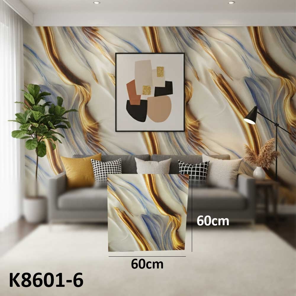 (60X60cm) Fluid Gold and Blue Design Wall Sticker Foam Self Adhesive For Wall Decor K8601-6