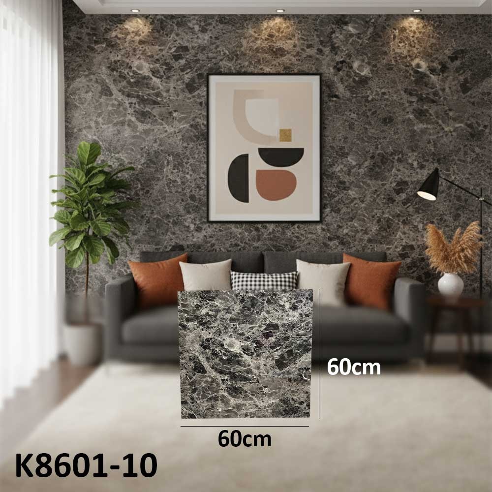 (60X60cm) Marble with Dark Grey Background and Light Grey and White Veins Wall Sticker Foam Self Adhesive For Wall Decor K8601-10