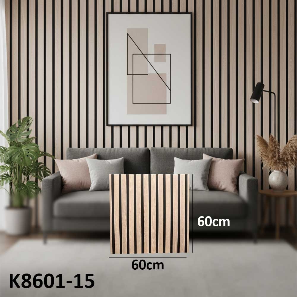 (60X60cm) Slatted Wood Panel Two-Tone Wall Sticker Foam Self Adhesive For Wall Decor K8601-15