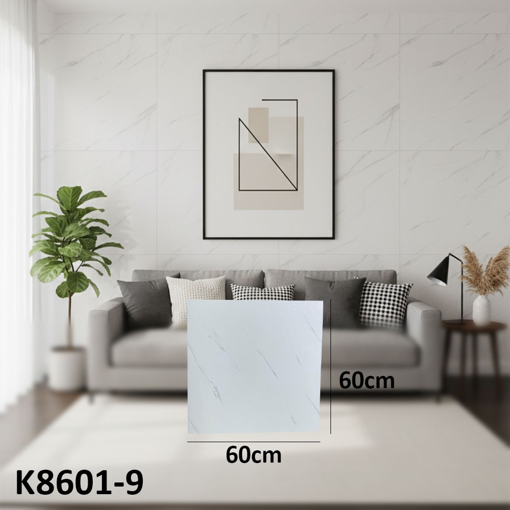 (60X60cm) Statuario Marble with a Pure White Background with Very Fine Grey Veins Wall Sticker Foam Self Adhesive For Wall Decor K8601-9