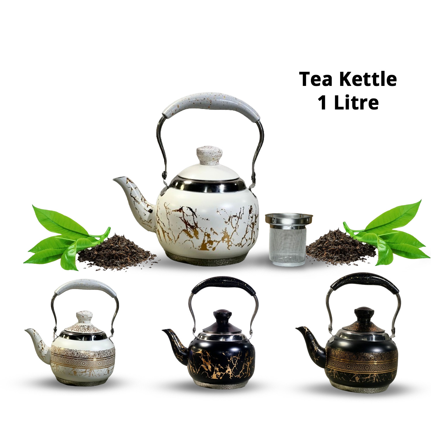 1 Litre Stainless Steel Marble Design Modern Style Tea Kettle With Strainer