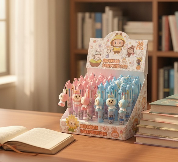 1 Pc Labubu Colored Pen (6 Colors) Cute Cartoon Character Design, Perfect for School and Office.
