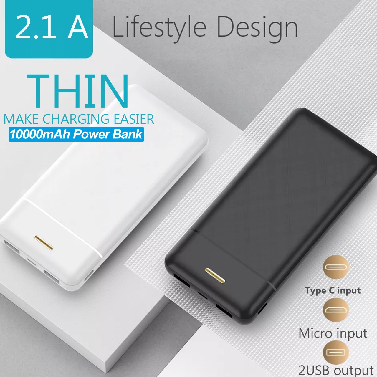 10000mAh Powerbank Slim And Tiny Power Bank Lipolymer Fast Charging Power bank Dual Output Power bank for all digital devices