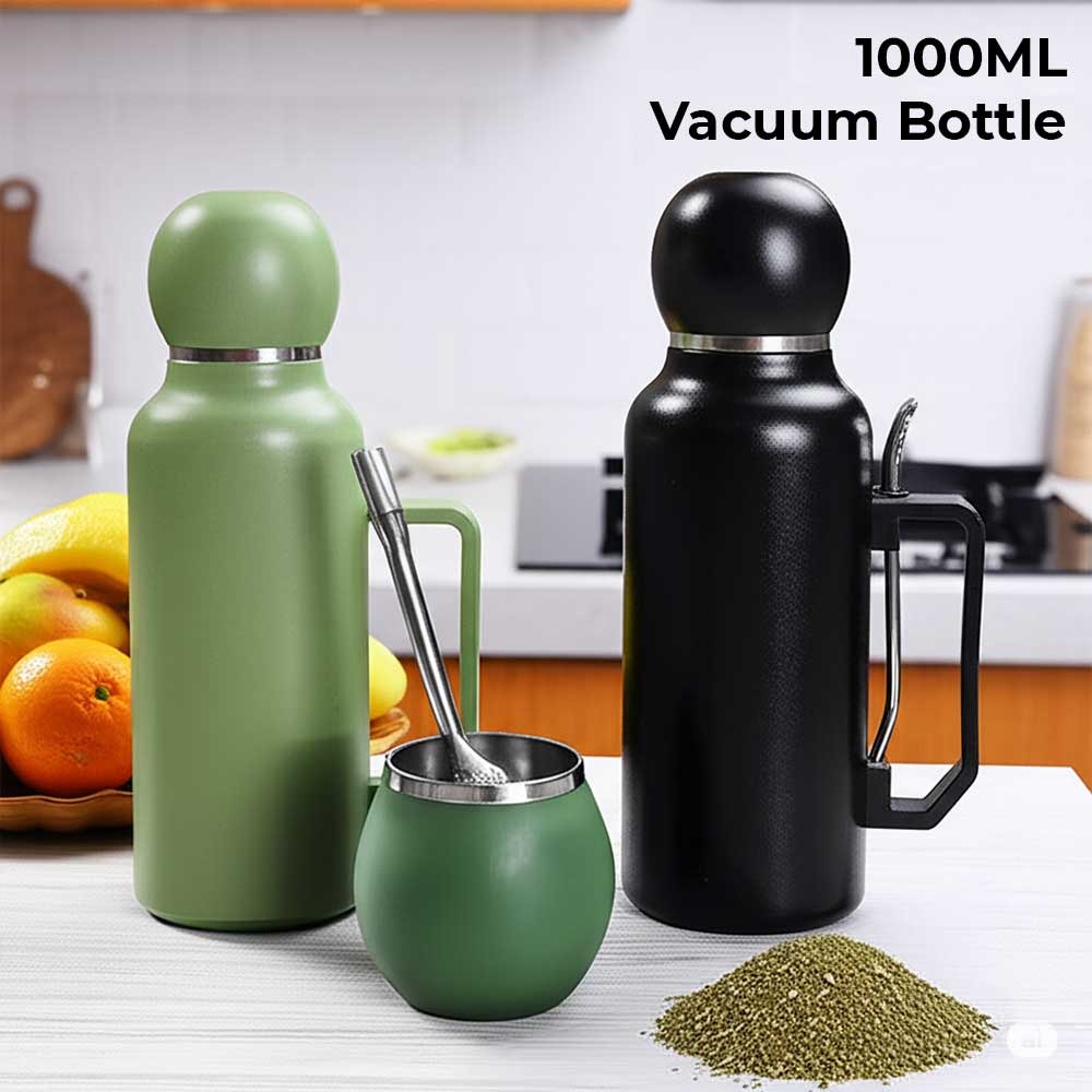 1000ml Stainless Steel Vacuum Flask Thermos Bottle Kettle Jug with Cup and Straw Spoon