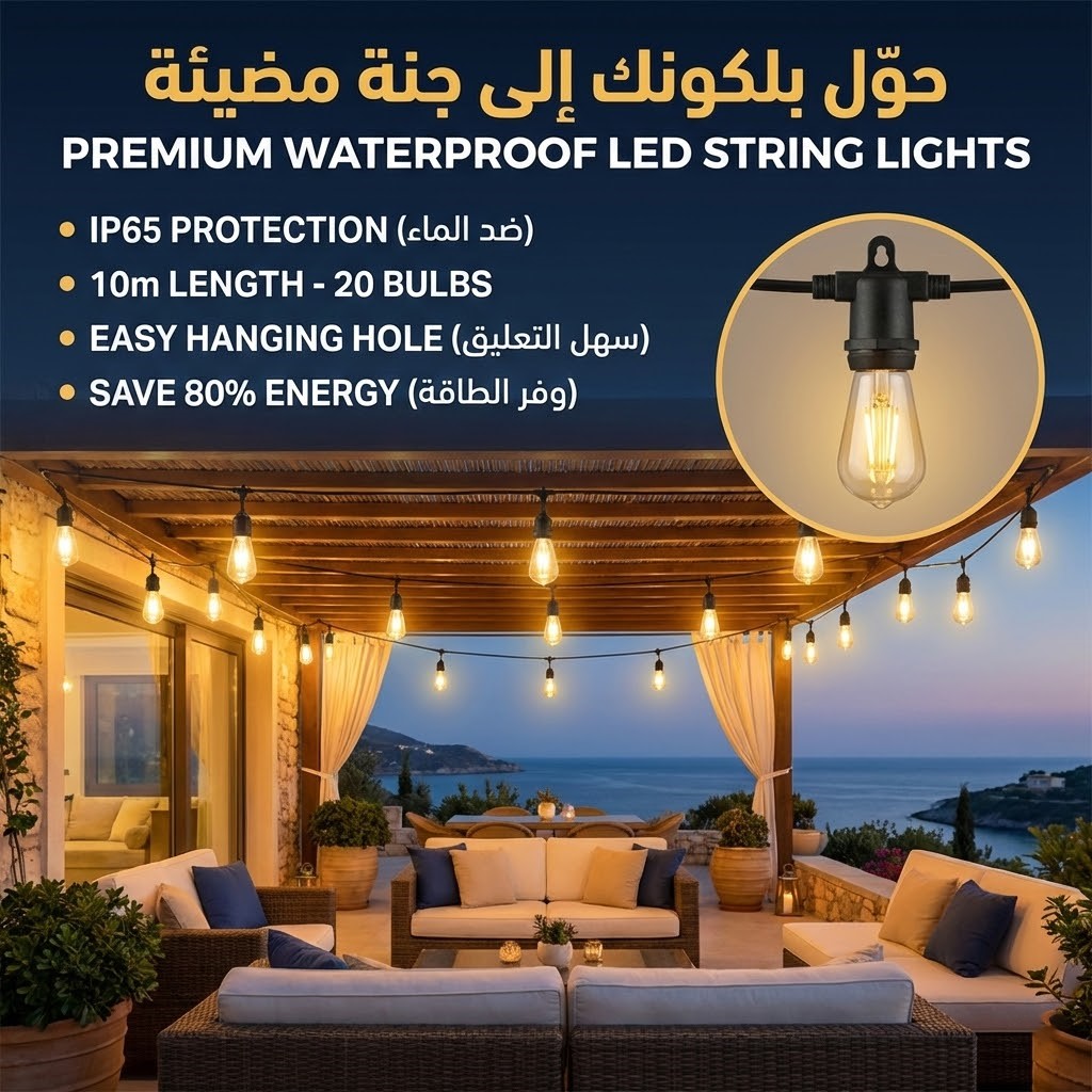 10m LED String Lights (20 Bulbs) حبال إضاءة 10 متر للمساحات الكبيرة