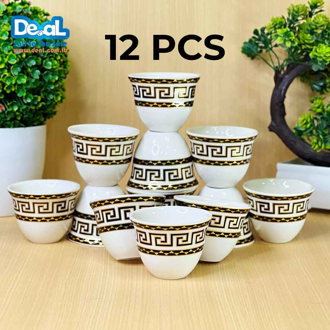 12 Pcs Arabic Coffee Cups,Ceramic Coffee Cups,Gold and Black Elegant Pattern