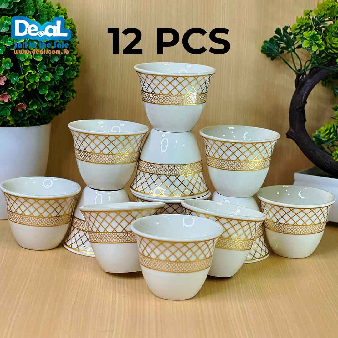 12 Pcs Arabic Coffee Cups,Ceramic Coffee Cups,Golden Design Small Squares