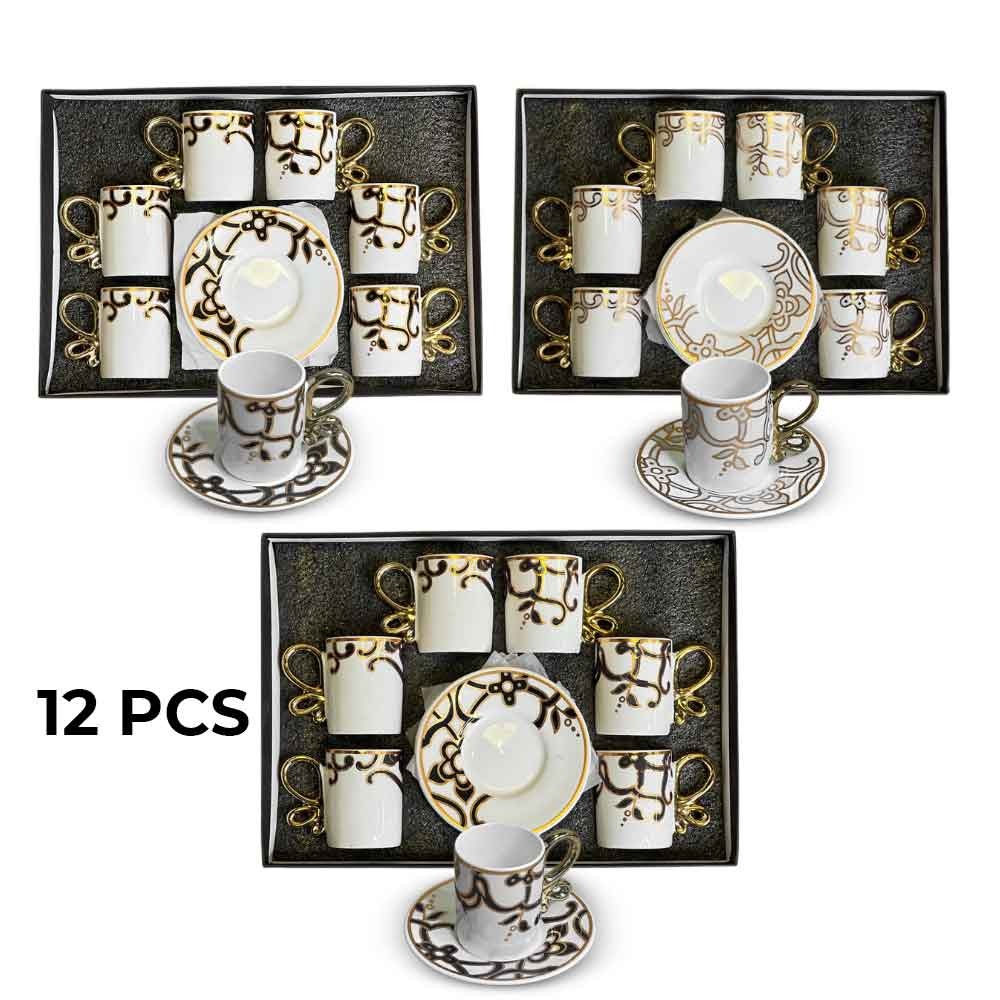 طقم قهوة 12 قطعة – Coffee Set with Gold Handle
