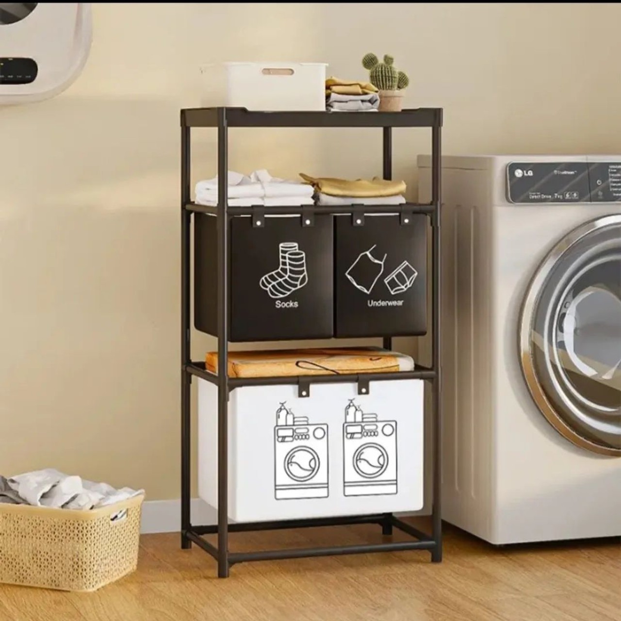 123x57x28cm 3-Tier Laundry Sorter Basket,Durable and Sturdy with Strong Load-Bearing Capacity