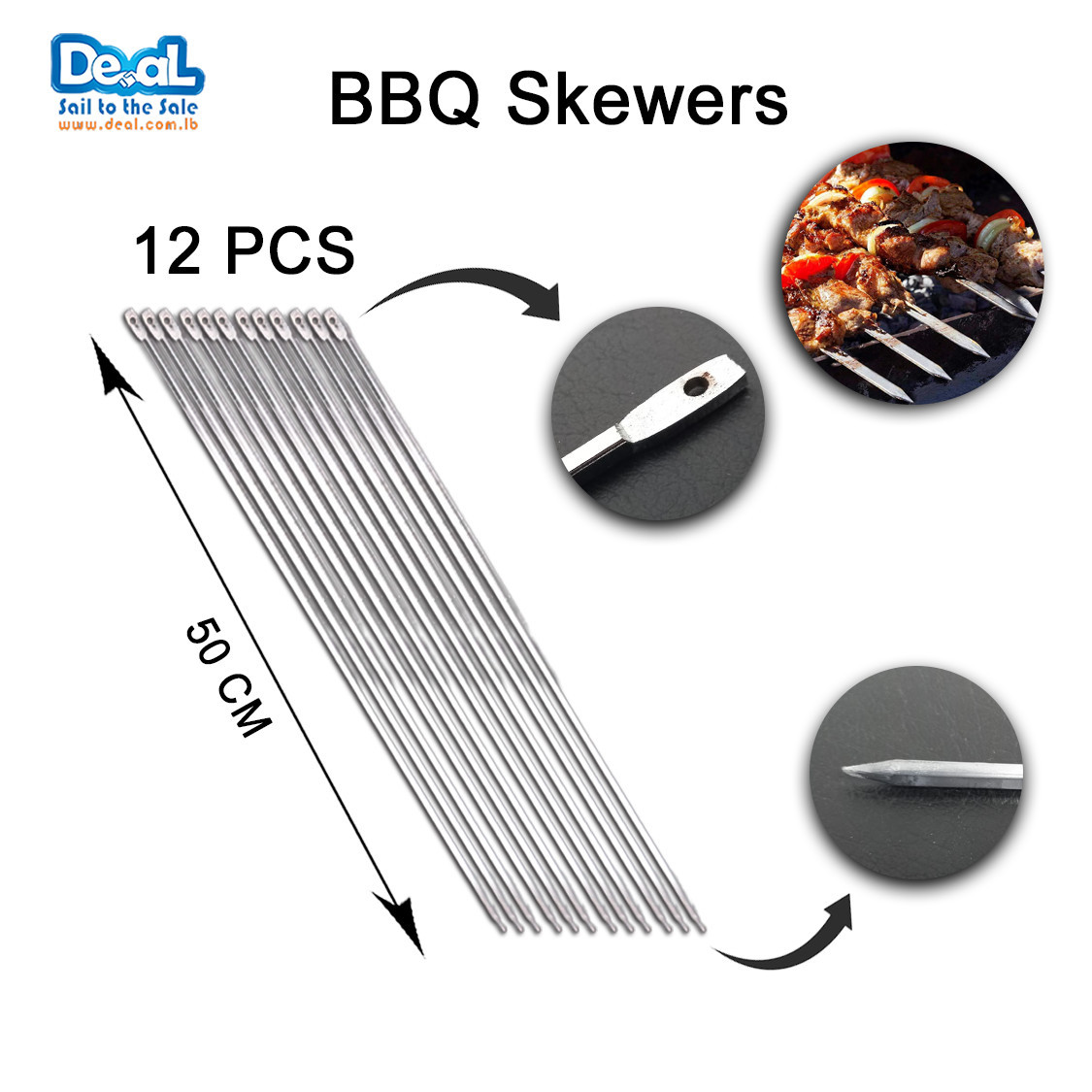 12Pcs+High+Quality+Stainless+Steel+BBQ+Skewers