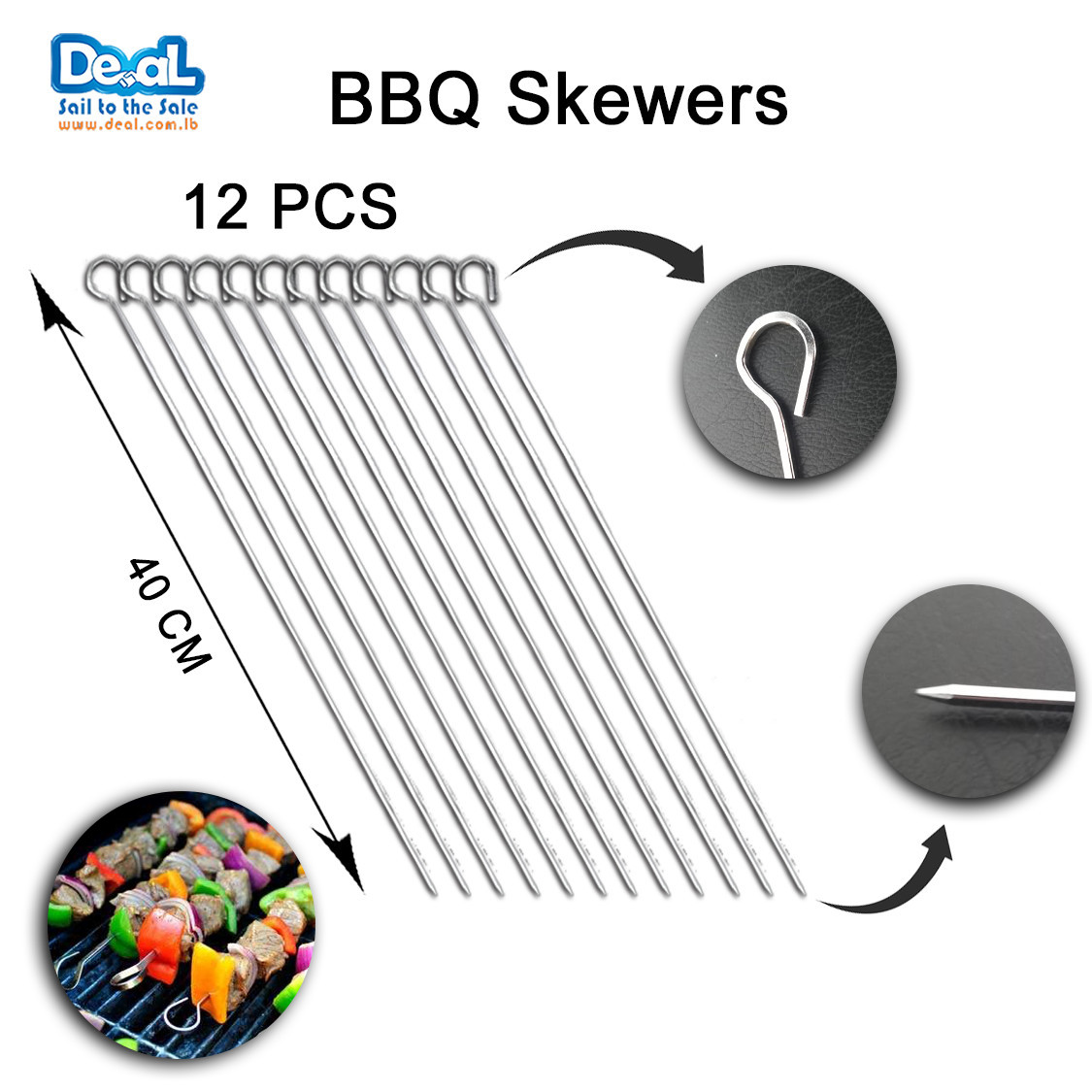 12Pcs+Stainless+Steel+BBQ+Skewers