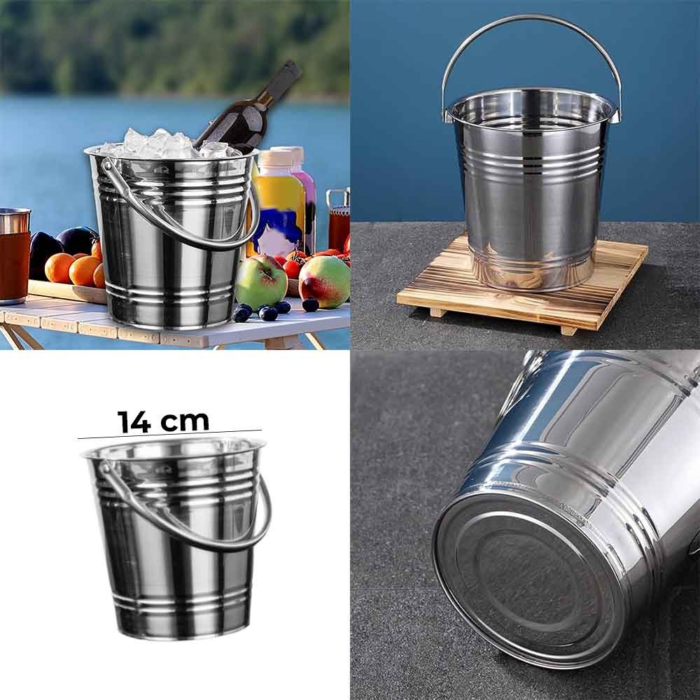 14cm Stainless Steel Ice Bucket,Indoor Outdoor Ice Bucket with Handle,Thick Stainless Steel Ice Bucket