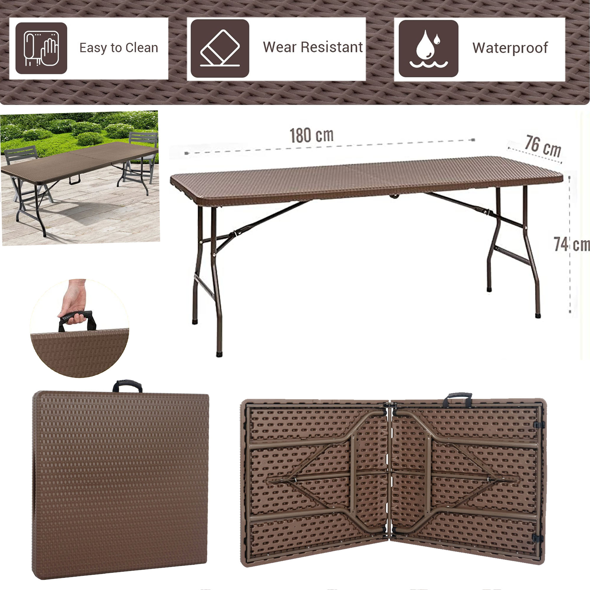 180cm+Portable+Folding+Rattan+Table
