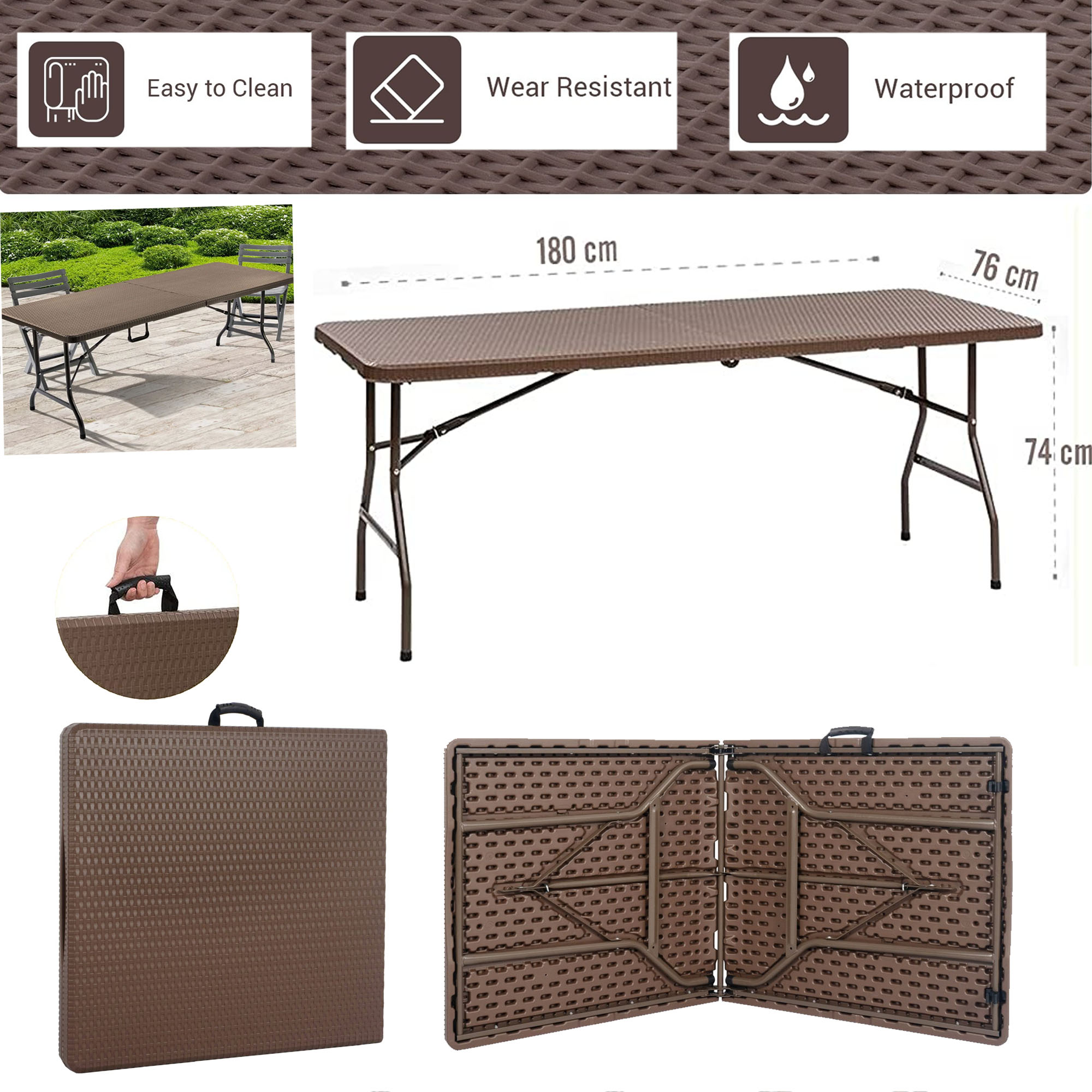 180cm Portable Folding Rattan Table